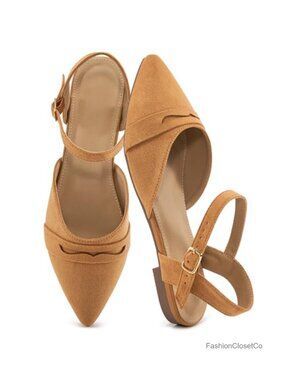 Women's Closed Toe Slingback Flat Sandals - Pointed Toe Buckle Ankle Strap